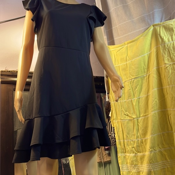 H&M Ruffles, Asymmetrical Hem Black Dress size Large - Picture 2 of 9